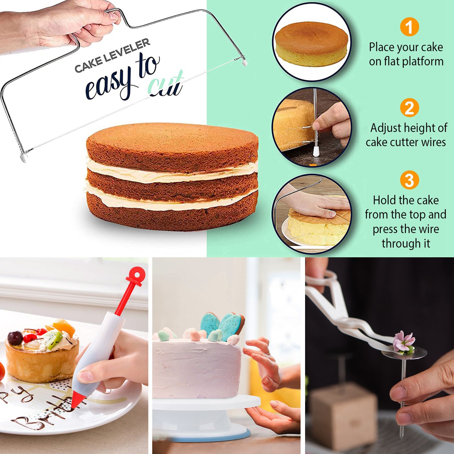 1 Set 11in Rotating Cake Turntable 108Pcs Cake Decorating Supplies Kit Revolving Cake Table Stand Base Baking Tools