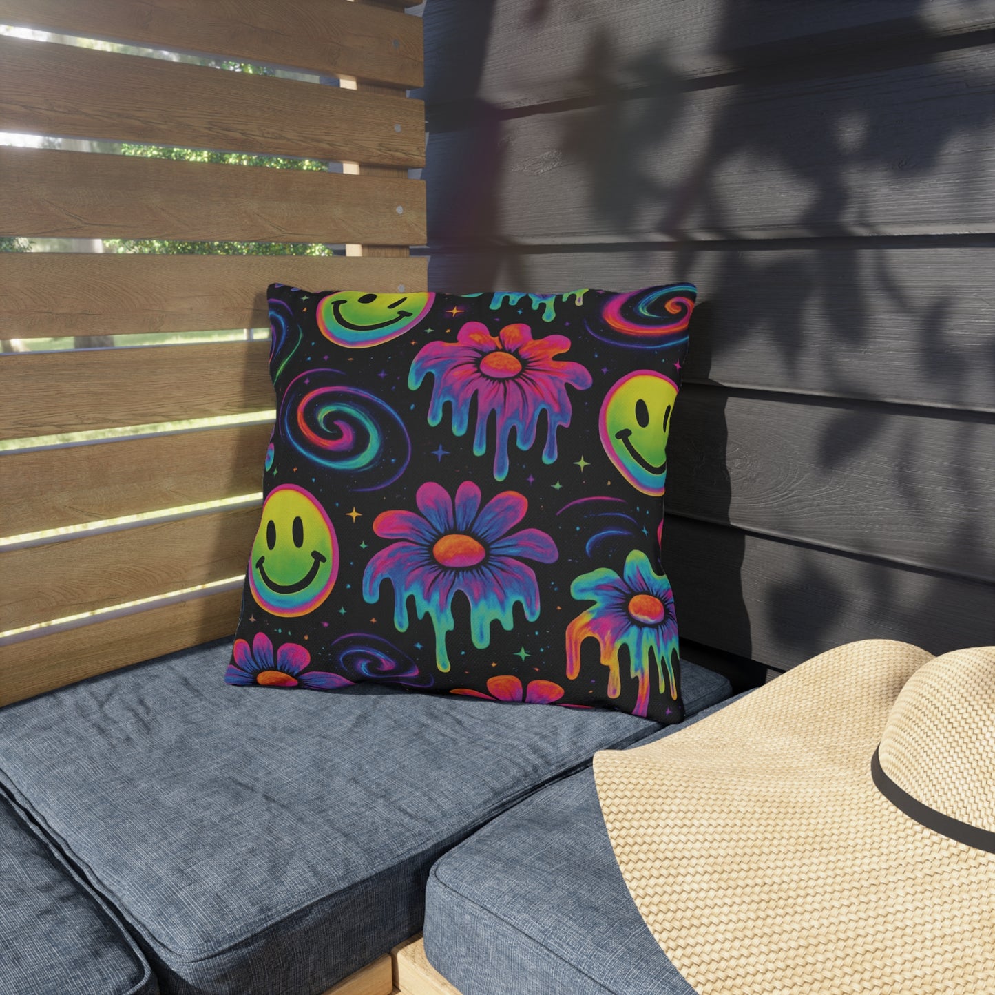 Outdoor Pillows - Smiley Faces and Flowers Design