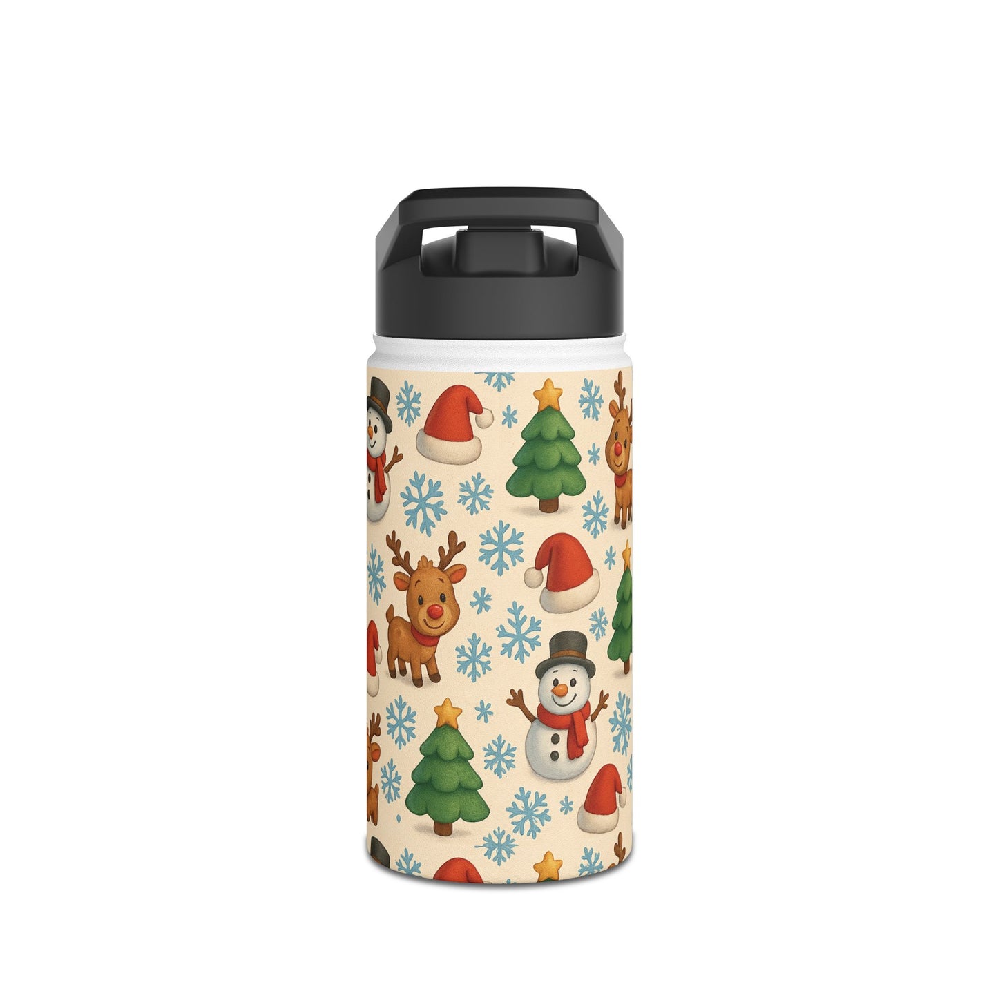 Festive Stainless Steel Water Bottle | Holiday Drinkware, Christmas Gift, Reusable Flask, Snowman & Reindeer Design, Eco-Friendly
