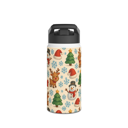 Festive Stainless Steel Water Bottle | Holiday Drinkware, Christmas Gift, Reusable Flask, Snowman & Reindeer Design, Eco-Friendly