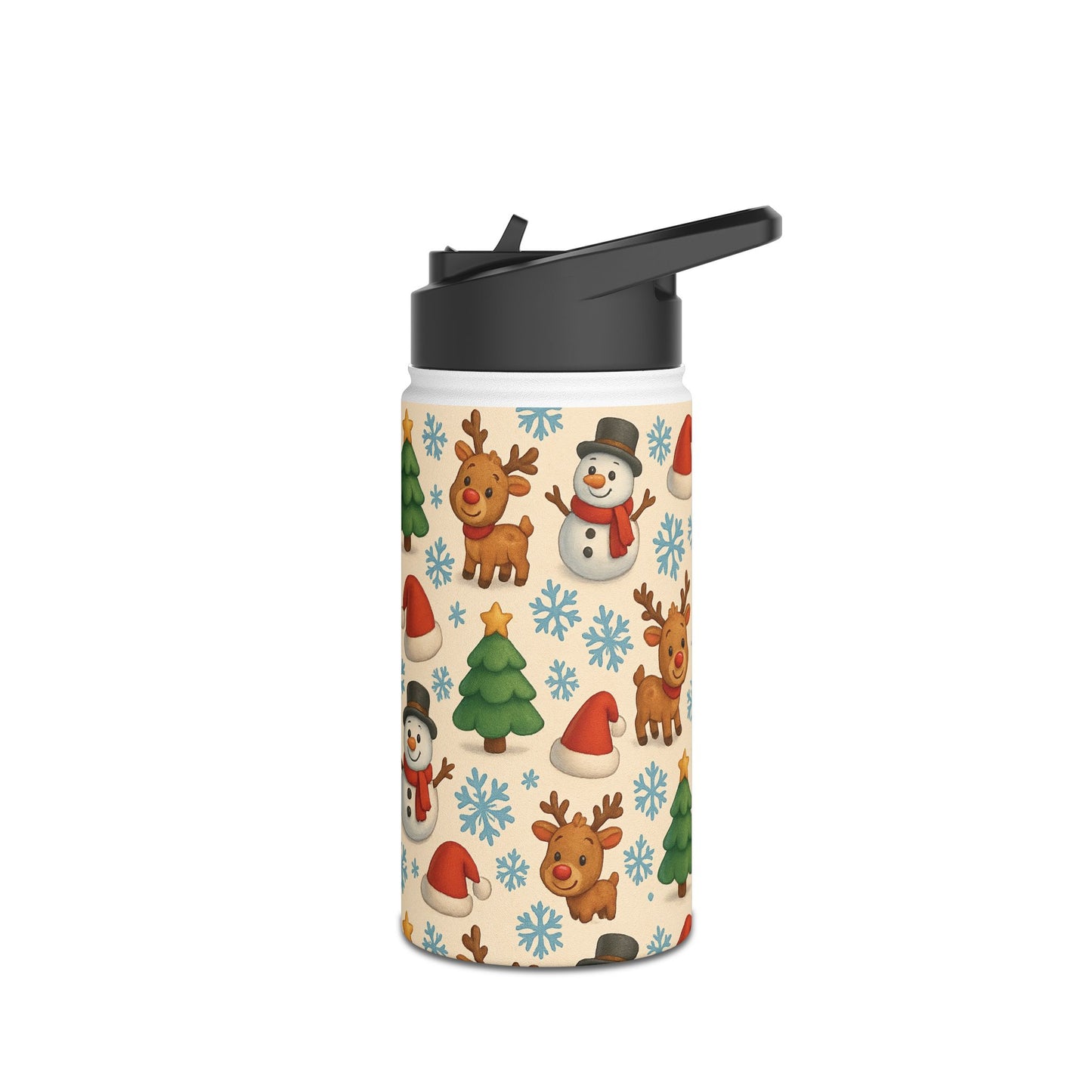 Festive Stainless Steel Water Bottle | Holiday Drinkware, Christmas Gift, Reusable Flask, Snowman & Reindeer Design, Eco-Friendly