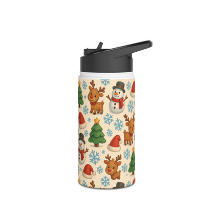 Festive Stainless Steel Water Bottle | Holiday Drinkware, Christmas Gift, Reusable Flask, Snowman & Reindeer Design, Eco-Friendly