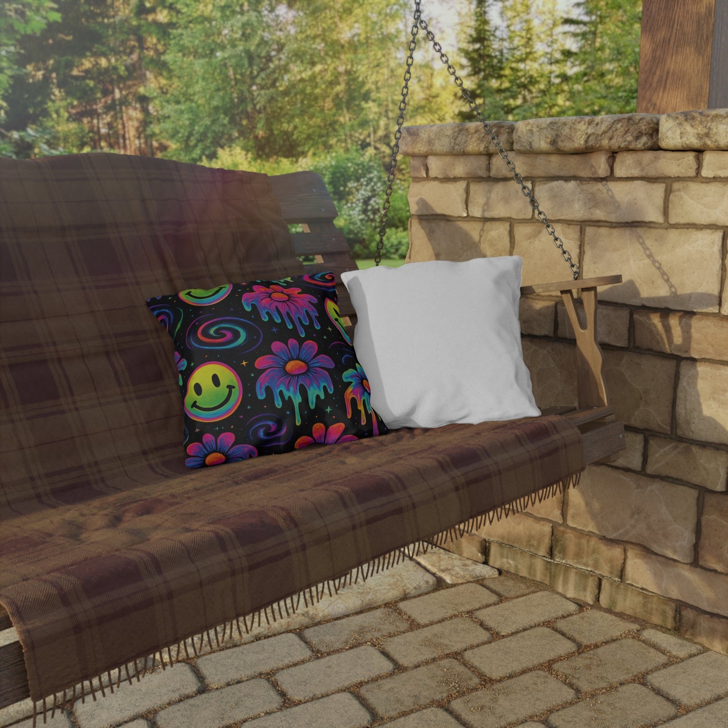 Outdoor Pillows - Smiley Faces and Flowers Design