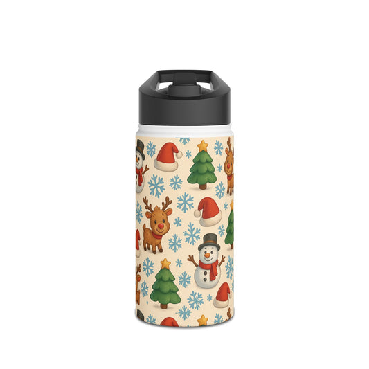 Festive Stainless Steel Water Bottle | Holiday Drinkware, Christmas Gift, Reusable Flask, Snowman & Reindeer Design, Eco-Friendly