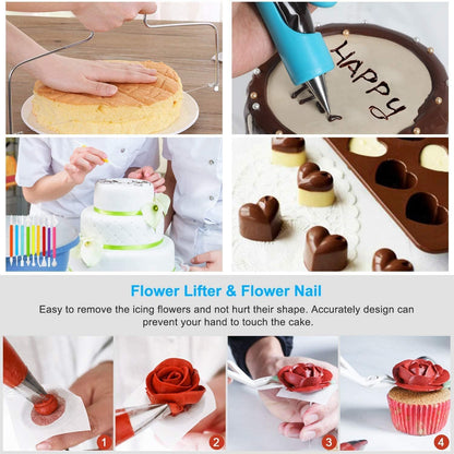 398PCS Cake Decorating Supplies Kit, Baking Tools Set For Cakes -3 Packs Springform Cake Pans Cake Rotating Turntable 48 Numbered Piping Icing Tips 4 Russian Nozzles 9 Fondant Tools For Beginners