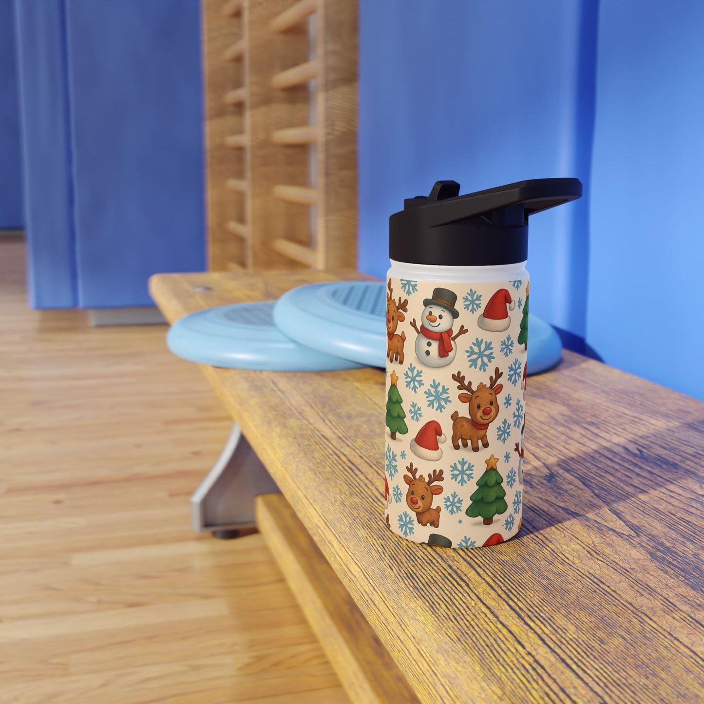Festive Stainless Steel Water Bottle | Holiday Drinkware, Christmas Gift, Reusable Flask, Snowman & Reindeer Design, Eco-Friendly