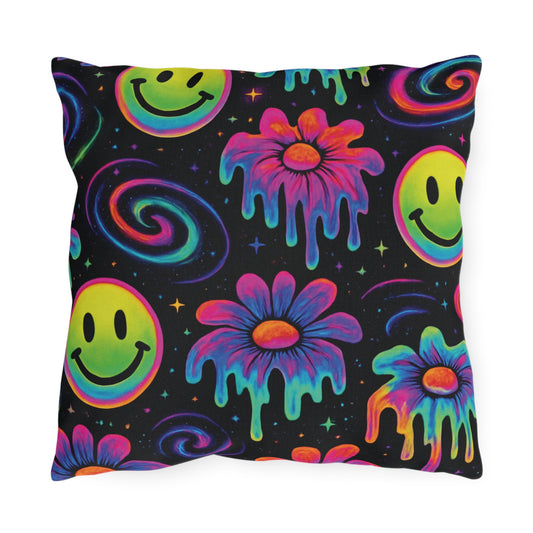 Outdoor Pillows - Smiley Faces and Flowers Design