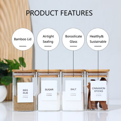 24 PCS Square Seasoning Jars Pepper Bottle Pepper Powder Bottle 240ml Glass Seasoning Jars Salt Jars